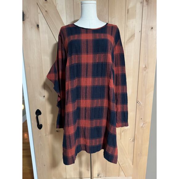BCBGeneration | Red Black Plaid Long Sleeve Shirt Dress | Size Large - Picture 5 of 11